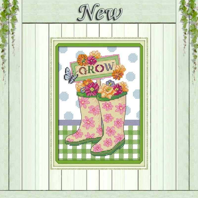 

Flowers and rain boots decor painting counted print on canvas DMC 14CT 11CT Cross Stitch chinese kits Needlework Embroidery Sets