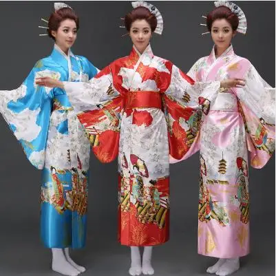 

Women Bathrobe Robe Female Long Japanese Traditional Kimono Women Yukata Costume Cosplay Haori Kimono with Obi Dress Pink 5