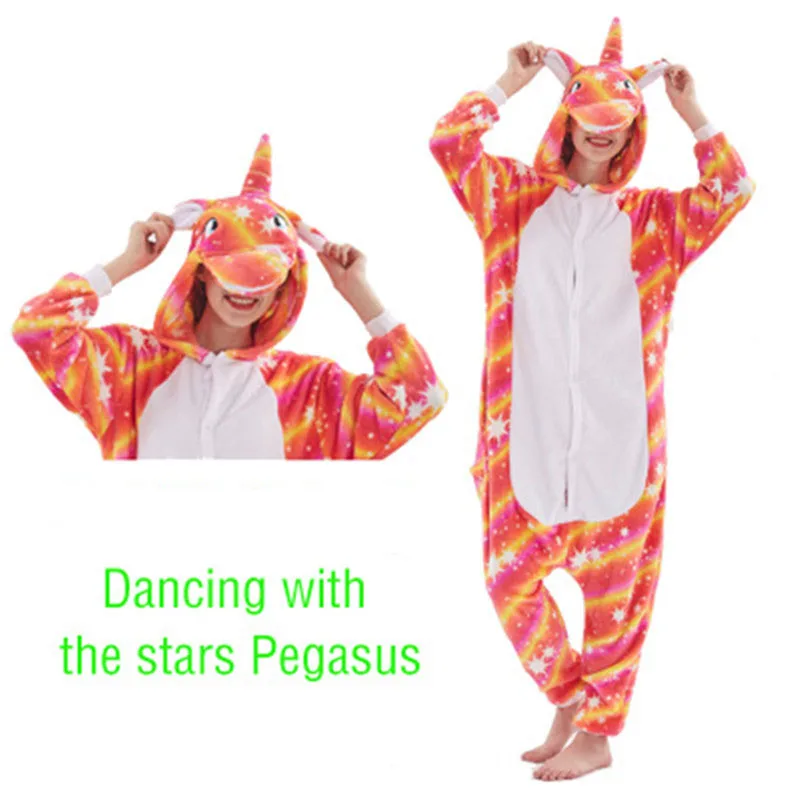 Kigurumi Onesies Cosplay Winter Purple Flannel Pegasus Cute Cartoon Animals Hooded Sleepwear Onesie for Women Holloween Costume 