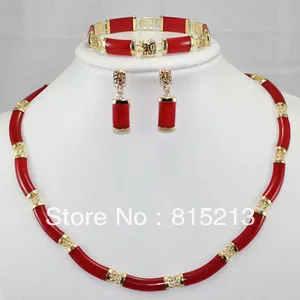 

ddh0469 Red Link Necklace Bracelet earring Set