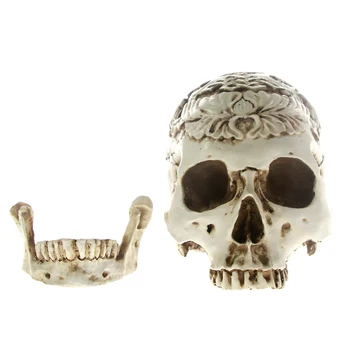 

1Piece Lifelike Skeleton Head Ornament Desktop Spoof Prop 1:1 Resin Human Life Size Skull Figurine Statue Halloween Party Decor