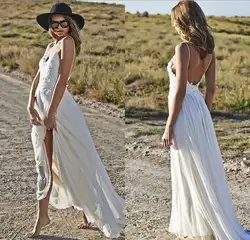 На заказ линия V шеи спинки шифон чешские пляж стиль Boho свадебное платье хиппи свадебное платье свадебные платья noiva