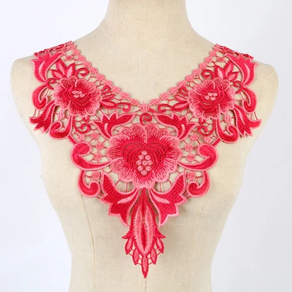 Изысканная Венецианская розовая красная кружевная ткань платье аппликация мотив блузка швейная отделка, «сделай сам» на декольте Воротник украшение костюма - Цвет: NL031red