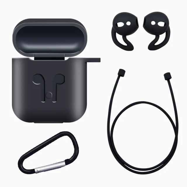 Для AirPods чехол силиконовый защитный чехол с подставкой чехол противоударный Earpods чехол для Apple для наушников для Airpod чехол Зарядное устройство аксессуары - Цвет: 4 in 1 Black