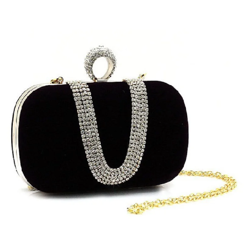

Women Rhinestone Clutch Handbag Ring Shoulder Chain Handbag Bridal Wedding Party Bag Bolsa Mujer Pearl Evening Clutch for Female