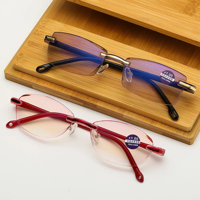 Rimless Reading Glasses Square Computer Blue Light Blocking Glasses Frameless Far Sight Eyeglasses Presbyopia Hyperop Eyewear