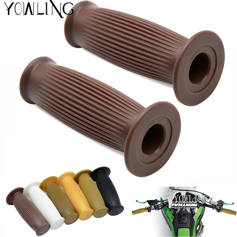 7/8" 22mm Vintage 1pair Grips Motorcycle Brown Handlebar Hand Grip with