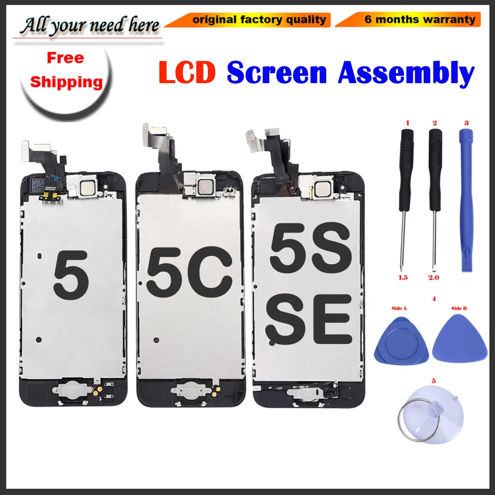 

LCD Display Screen for iphone 5 5g 5s 5c screen Digitizer Replacement set+earphone+front camera sensor cable+home key+tools