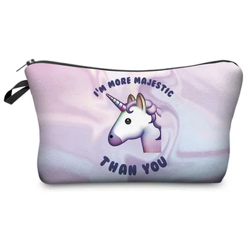 

cartoon 3D Unicorn Printing Cosmetic Bags Cute horse Heart Organizer Women Makeup Necessaries for Travel Multicolor Pattern