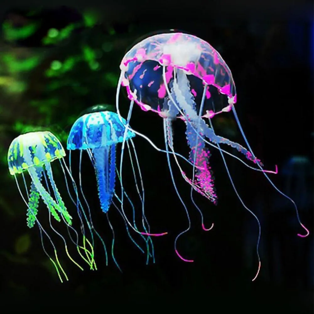 

New Glowing Effect Artificial Silicone Vivid Jellyfish Fish Tank Aquarium Decoration Mini Submarine Underwater Ornaments
