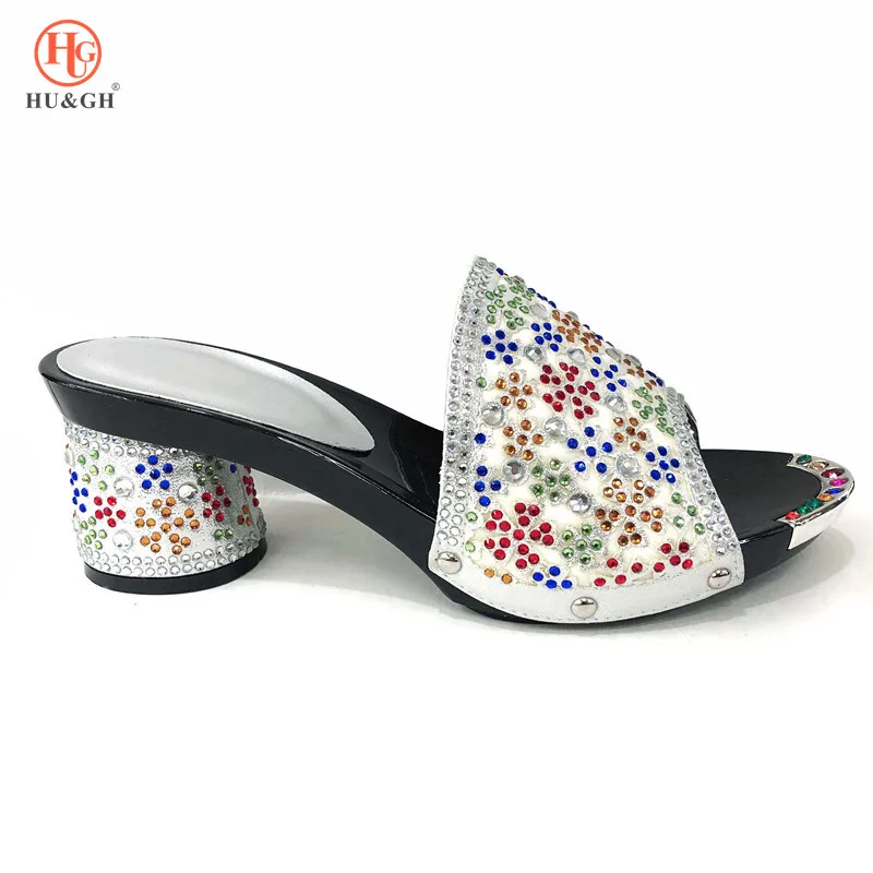 

2019 New Women Silver Slipper Elegant Italian Women Sandals Shoes for Parties African Wedding Low Heel Slip on Women Pumps Shoes