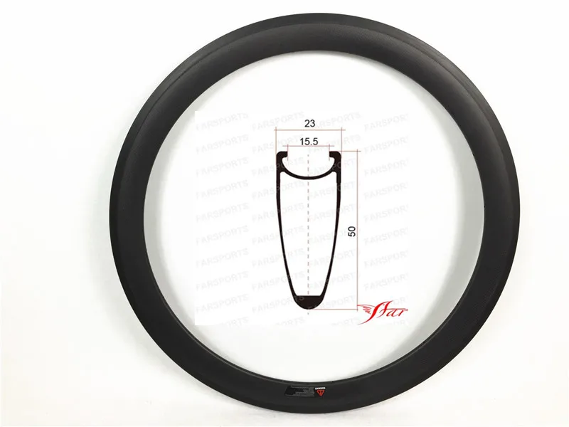 

480g/pc full carbon fiber 50mm clincher rims, V shape 23mm wide rims with external nipple 16H-32H spoke holes FSL-50CN-23