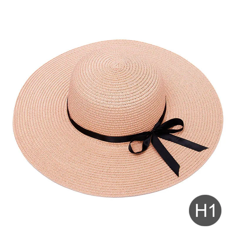 Вышивка индивидуальный заказ ваш логотип, название текст вышивка женская солнцезащитная Кепка большая соломенная шляпа с полями Открытый пляж шляпа летние шапки - Цвет: H1