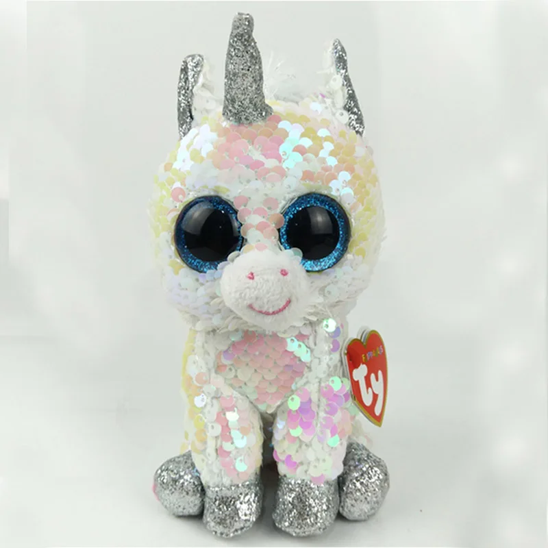 TY Beanie Boos 15cm white sequin Unicorn Dog Owl Danger Alpaca Dragon Plush Toys Big Eyes Eyed Stuffed Animal Soft Toy Kids Gift