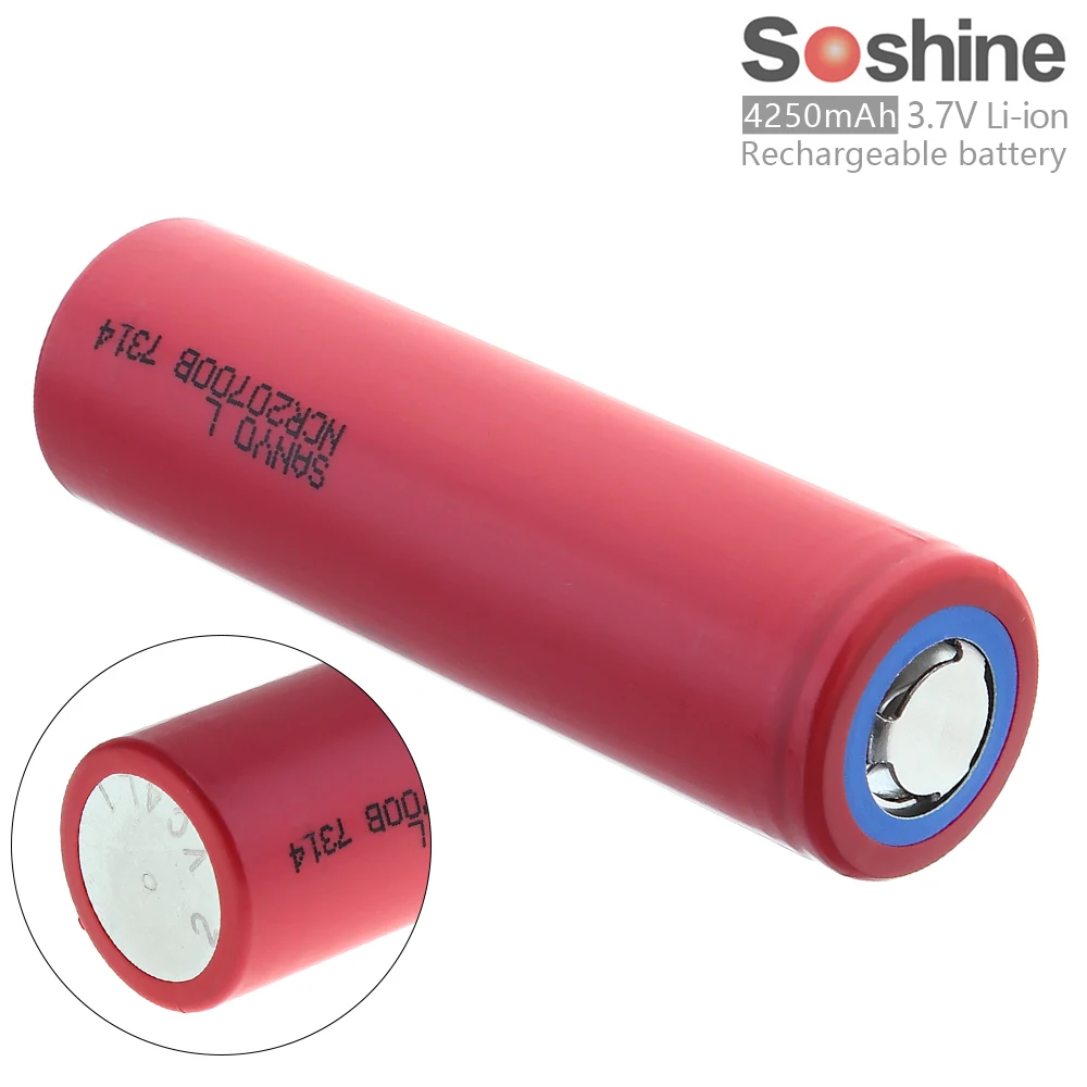 

Soshine 18650 4250mAh 3.7V Li-ion Rechargeable Battery with Safety Relief Valve for LED Flashlight / Headlamp / Bicycle Lamp