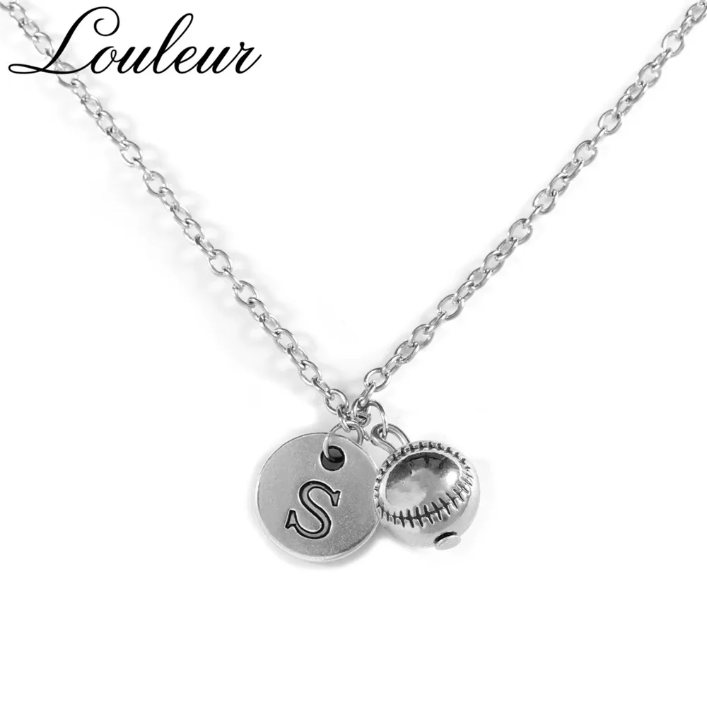

Louleur New Vintage Silver Baseball Chain Necklaces For Men Round Letter S Pendant Necklace Women Female Jewelry Gifts