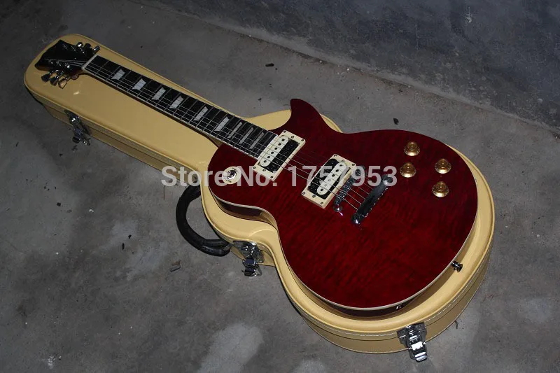

Free Shipping Factory custom shop 2017 New Top Quality Wine red tiger stripes electric guitar standard guitar with case 1 1