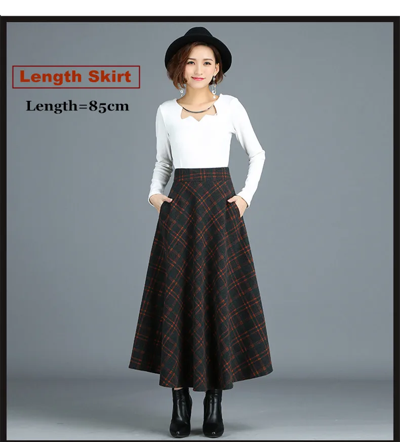 S-4XL New Women's Wool Blends Skirts Winter Autumn Fashion Elegant Printed Plaid Thicken Slim Medium Length Skirt Female