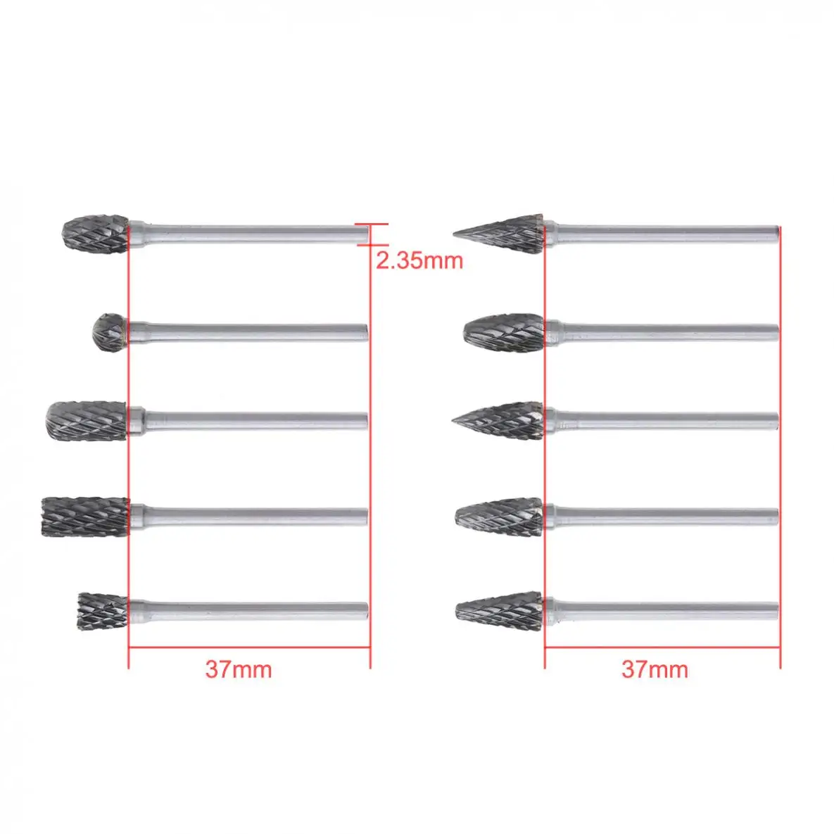 TORO 10pcs 2.35 x 6mm Carbide Rotary File Tungsten with Plastic Box for Polished / Carved / Polishing