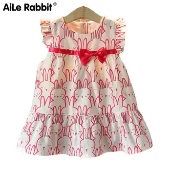 

AiLe Rabbit Make 2018 summer wear new girl's flying sleeve dress baby cartoon rabbit princess dress doll skirt J6115 B
