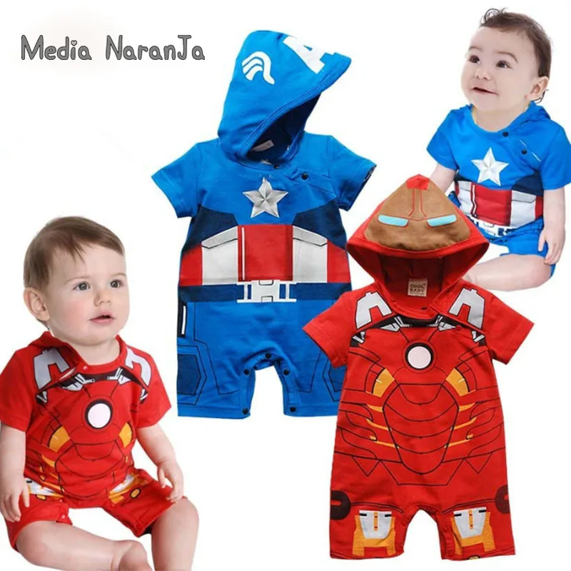 Baby superhero clothes short sleeve iron man Captain American rompers