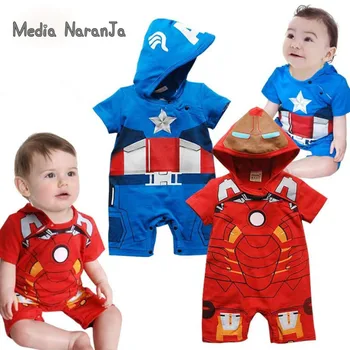 

Baby superhero clothes short sleeve iron man Captain American rompers infant toddler summer party The Avengers costume