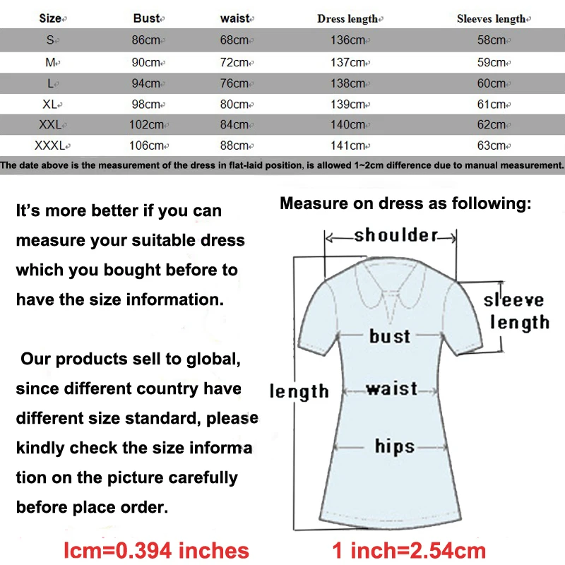 long sleeve size information