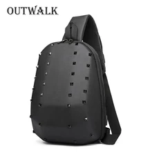 OUTWALK, новинка, сумки через плечо, для мужчин, зарядка через usb, нагрудная сумка с заклепками, женская, короткая, для путешествий, мессенджеры, на плечо, нагрудная сумка, водонепроницаемая