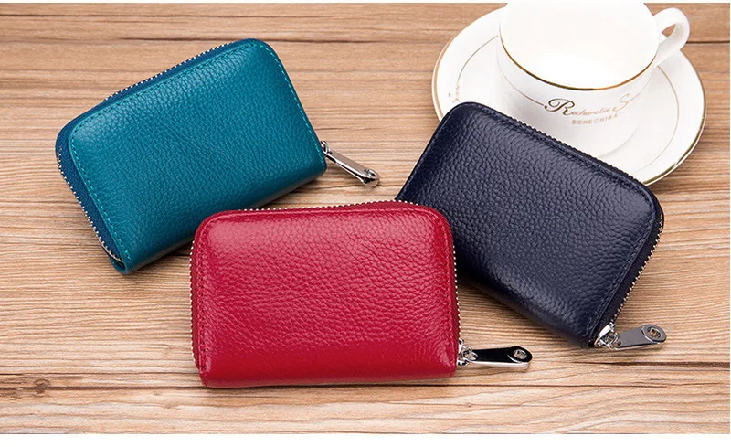 FUNMARDI Genuine Leather Card Wallets Women Business RFID Credit Card Bag Men Small Wallet Leather Lady Travel Card Bag WLHB1999