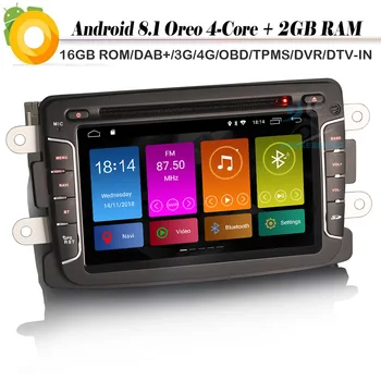 

7" Quad Core Android 8.1 Autoradio Sat Nav DAB+ WiFi 4G Radio for Renault Dacia Duster Logan Sandero Lodgy DVD GPS