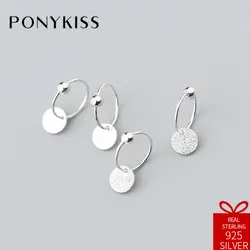 PONYKISS классический S925 серебро шик круглый кулон геометрические серьги-кольца Для женщин гипоаллергенно Fine Jewelry вечерние подарок