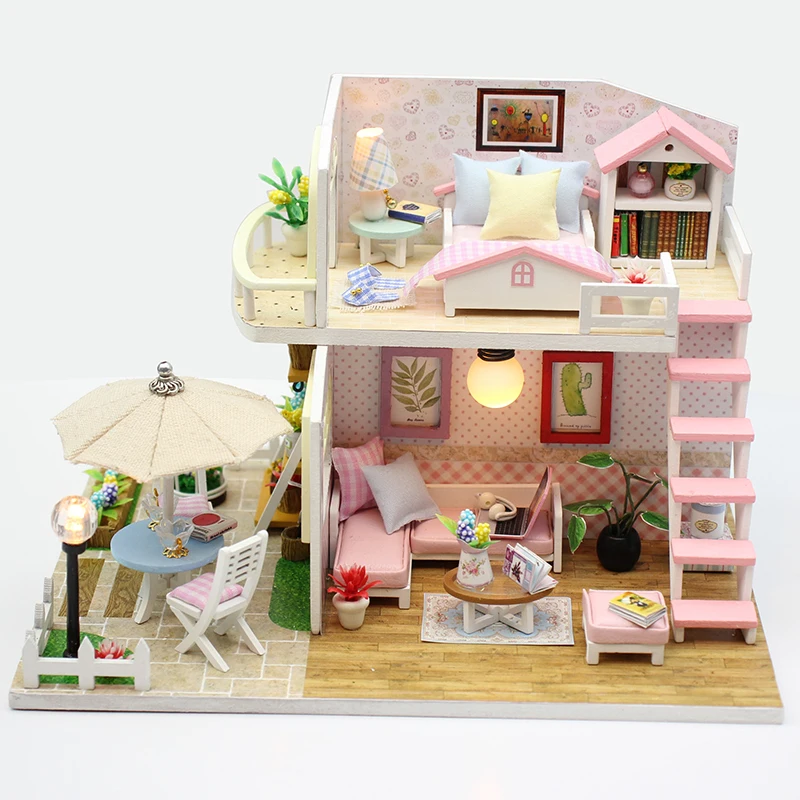 

New Furniture DIY Doll House Wooden Miniature Doll Houses Furniture Kit Box Puzzle Assemble Dollhouse Toys For children gift M33