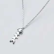 Женские милые Аутентичные настоящие. 925 стерлингового серебра ювелирные изделия подвеска в виде рыбной кости ожерелье GTLx1707