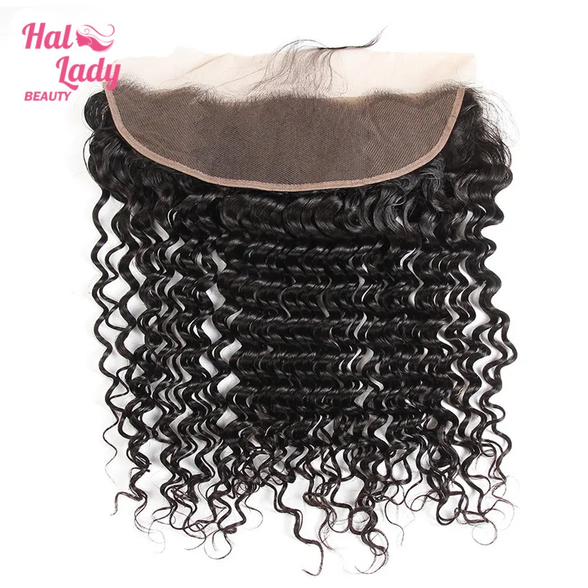 

Halo Lady Beauty Peruvian Deep Wave 13x4 Ear to Ear Free Part Lace Frontal Closure Non Remy Human Hair Extension Natural Color