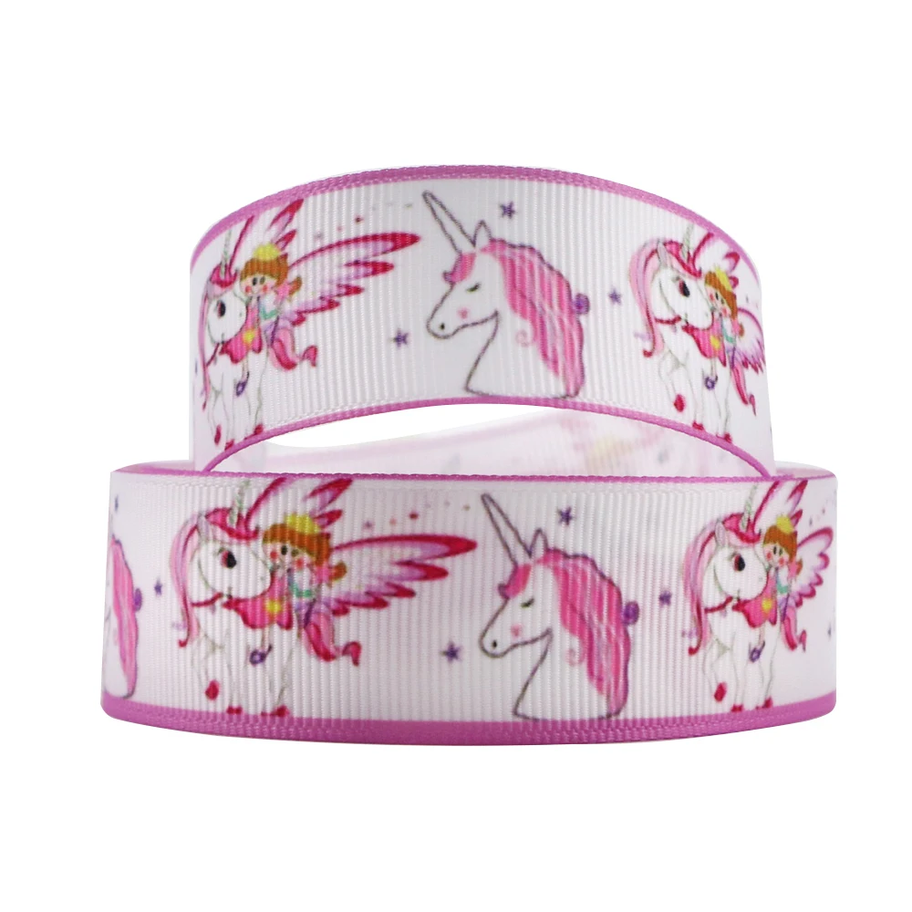 

david angie 1" 25mm unicorn horse Grosgrain Ribbon 5yards, DIY Hair Bows Materials,Gift Packing Wrapping,5Yc3783