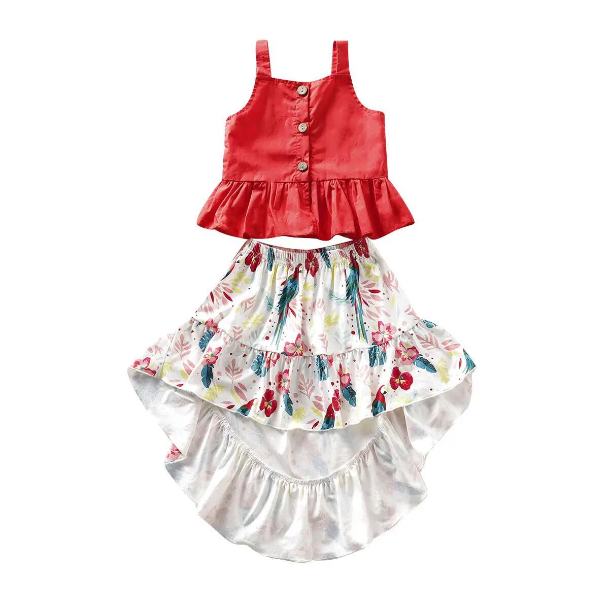 

Toddler Girls Button Vest Tops Floral Skirt 2 Piece Outfits Clothes Set for Kids