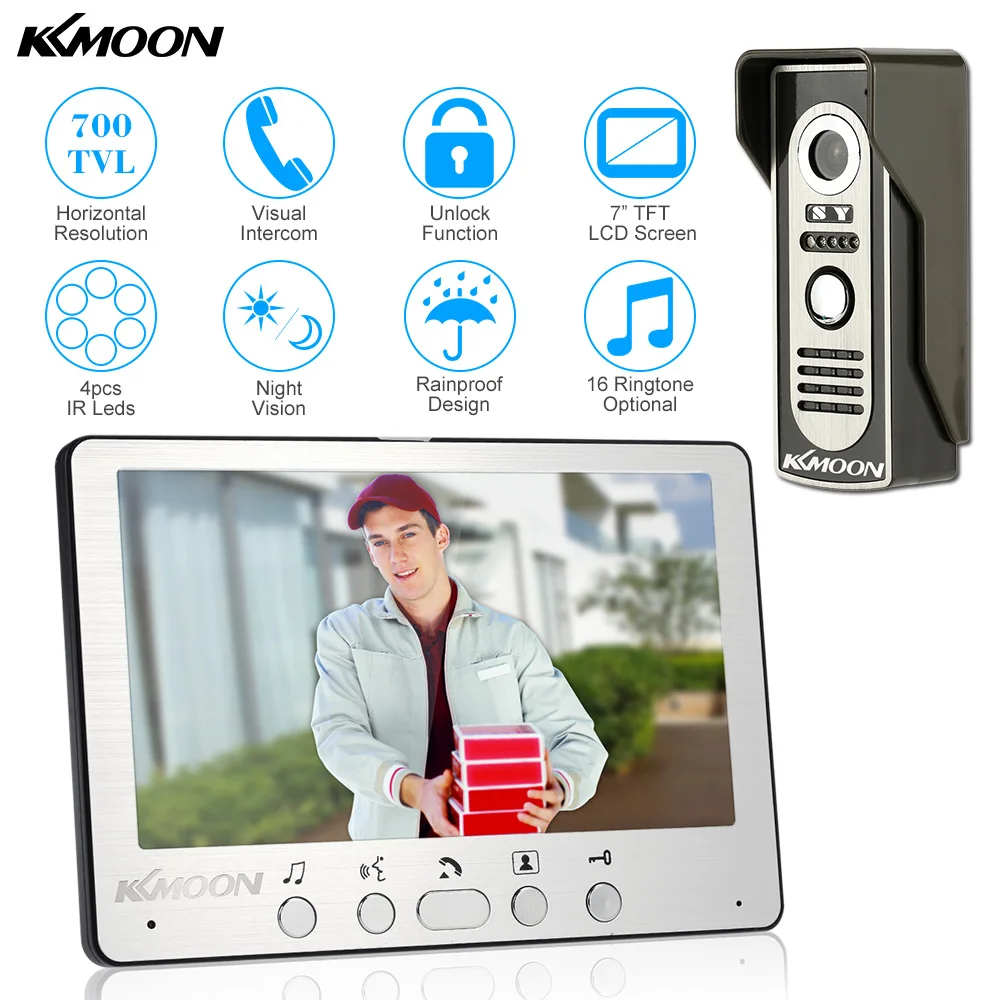 

KKmoon Visual Intercom Doorbell 7'' TFT LCD Wired Video Door Phone System Indoor Monitor 700TVL Outdoor IR Camera Support Unlock