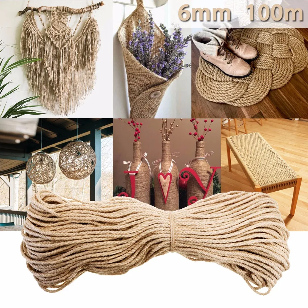 Kopen Top kwaliteit Bruin Sisal Touwen Jute Twine Touw Natuurlijke Hennep Koord Decor Kat Huisdier Krassen string DIYHome Art Decor 6mm x 100 m