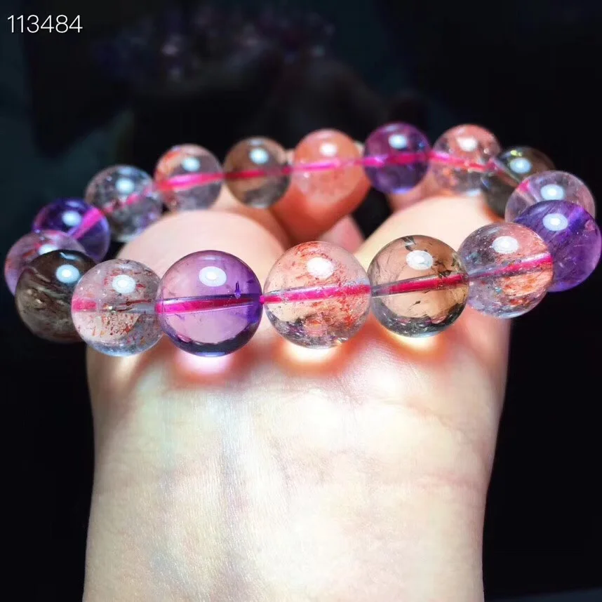 

Genuine Natural Colorful Super 7 Melody Stone Bracelet For Women Party Gift 12.5mm Lepidocrocite Quartz Crystal Bracelets AAAAA