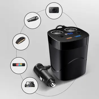 

12V 24V QC3.0 Dual USB Car Fast Charger Cup Charging Display With 2 Cigarette Lighter Socket For Smartphone Tablet GPS DVR