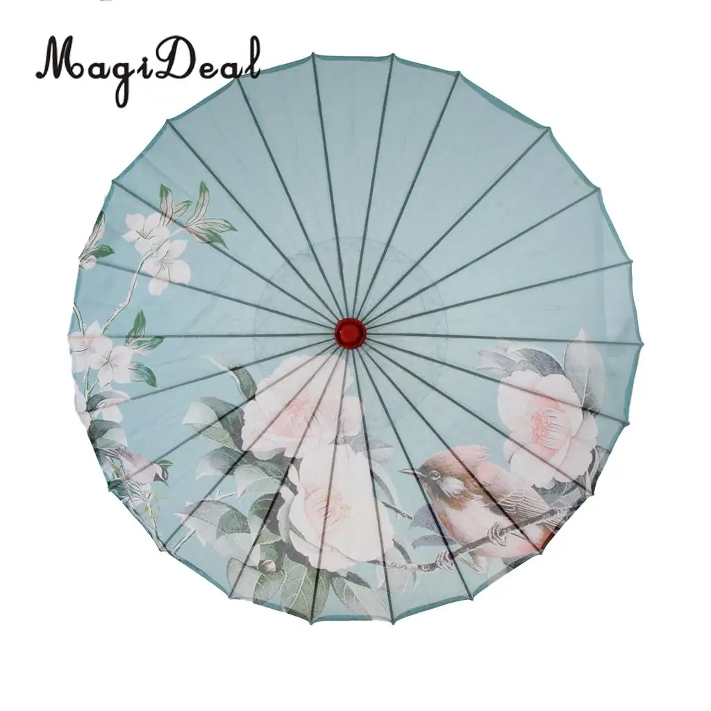 MagiDeal Vintage Chinese Umbrella Silk Cloth Parasol Wedding Party Dance Prop 9 Artificial Dried Flowers