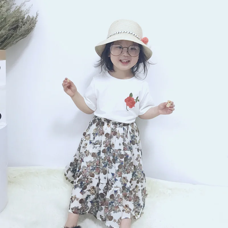 

Mother Daughter Print Embroidered Floral Rose T-shirts Blouse Family Matching Outfits Elegant Leisure Sleeve Kids Clothes