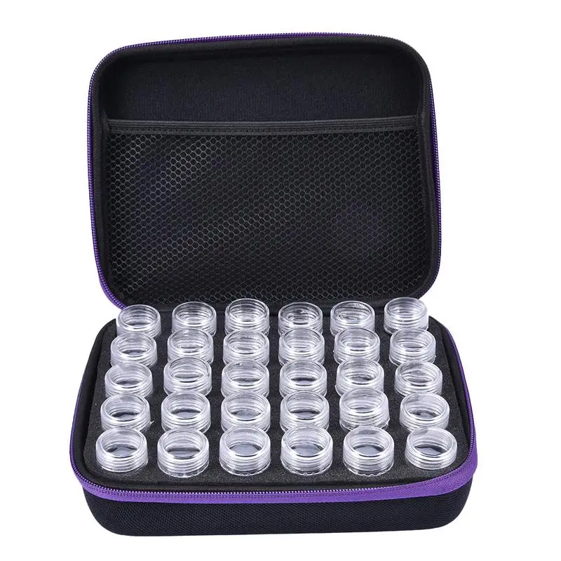30 слотов Алмазная вышивка коробка алмазные аксессуары для рисования чехол прозрачные пластиковые бусины дисплей коробки для хранения молния дизайн - Цвет: Фиолетовый