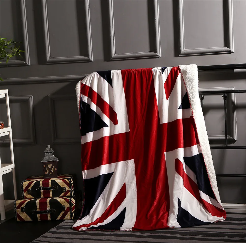 Bedding British Flag/American Flag Lamb Fleece Double layer Blankets Air Conditioning Sofa Wool