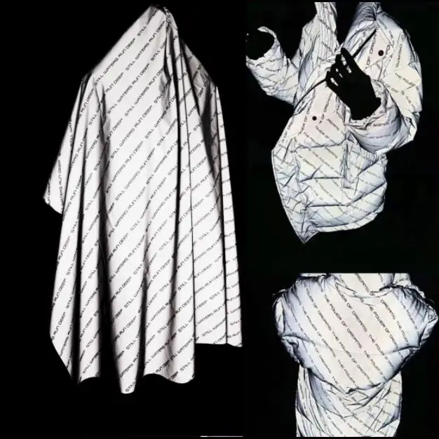 

Creative Fashion Letter Reflective Night Vision Chemical Fiber Fabric Bright Silver laser Dress Rain-proof Windshield Cloth C186
