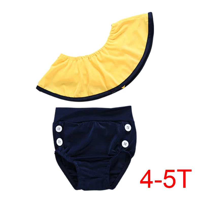 SOSOCOER/детский купальный костюм для девочек; Летние однотонные топы с оборками+ шорты; купальный костюм из двух предметов; пляжная одежда для купания для детей - Цвет: 4-5T