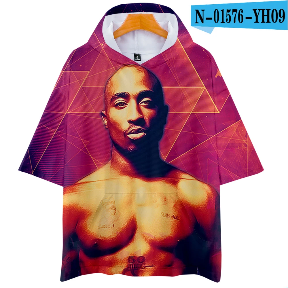 LUCKYFRIDAY 2Pac Rapper мужские футболки 3D Повседневная летняя модная футболка с коротким рукавом и капюшоном Harajuku уличная одежда в стиле хип-хоп - Цвет: N01576