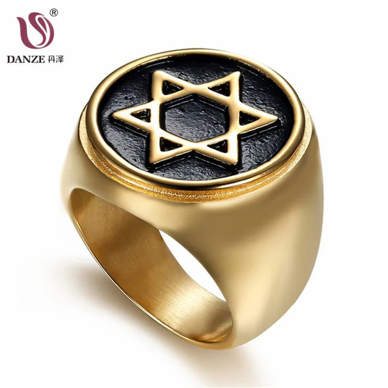 

DANZE Stainless Steel Star of David Signet Rings for Man Hexagram Hebrew Jewish Hannukah Ring Drop Shipping Mens Gifts Jewelry