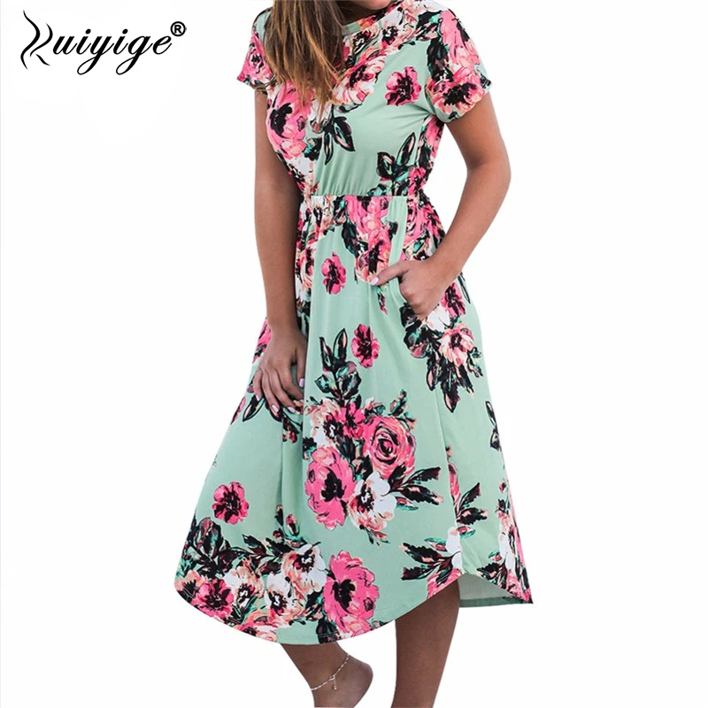 2018 Summer Boho Maxi Long Floral Print Beach Dresses Women Sexy Tunic