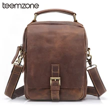 teemzone Hot Sell Men’s Crazy Horse Genuine Leather Messenger Shoulder Vintage Satchel Tablet Bag Trend Free Shipping T8063